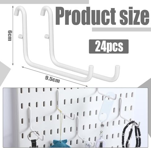 24 PEGBoard Hooks متوافقة مع Ikea Skadis Pegboard ، Long L Hooks Pegboard Accessories لأداة تخزين المكاتب المنزلية ، لوحات المفاتيح عرض (أبيض) in Kuwait