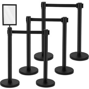 Geelin Heavy Duty Crowd Control Stanchions Stainless Steel Stanchion Set with Safety Barrier Post with Retractable Belt and Sign Holder Crowd Control Barrier(9.8ft,Black,12 Pcs Sets) in Saudi Arabia