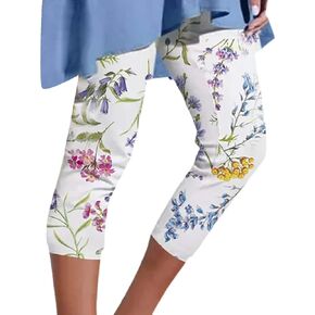 Womens Capris for Summer Lightweight Elastic Waist Crop Lounge Yoga Pants Floral Print Knee Length Capri Leggings in Kuwait