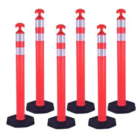 Reflective Rubber Base Traffic Delineator Post - Heavy-Duty Safety Bollards for Parking Lot Markers, Road Construction, Driveway Warning - with Reflective Strips (6 Pack - 42 Inch) in Kuwait