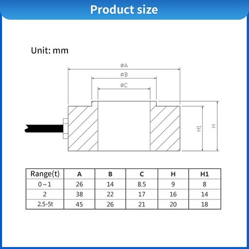 Mini Ring Load Cell Sensor Test Tension Compression Force Weight Pressure,Accuracy0.2% Alloy Steel with Cable for Small Space Screw Warning Force (0-5T) in Kuwait