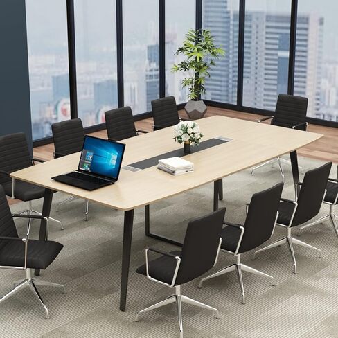 Loomie 8FT Conference Table, 94.49" L x 47.24" W x 29.53" H Meeting Seminar Table with Grommet, Large Boat Shaped Computer Desk, Boardroom Desk for Office Meeting Conference Room,White in Kuwait