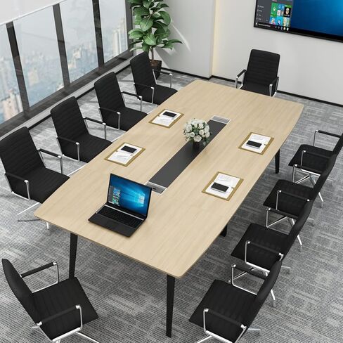Loomie 8FT Conference Table, 94.49" L x 47.24" W x 29.53" H Meeting Seminar Table with Grommet, Large Boat Shaped Computer Desk, Boardroom Desk for Office Meeting Conference Room,White in Kuwait