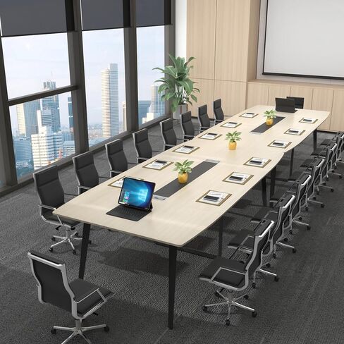 Loomie 8FT Conference Table, 94.49" L x 47.24" W x 29.53" H Meeting Seminar Table with Grommet, Large Boat Shaped Computer Desk, Boardroom Desk for Office Meeting Conference Room,White in Kuwait