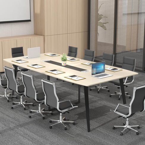 Loomie 8FT Conference Table, 94.49" L x 47.24" W x 29.53" H Meeting Seminar Table with Grommet, Large Boat Shaped Computer Desk, Boardroom Desk for Office Meeting Conference Room,White in Kuwait