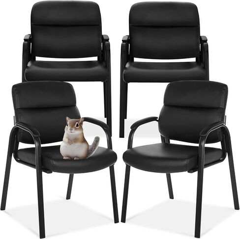 Oline Leather Guest Chair with Padded Arms, Reception Meeting Conference Waiting Room Lobby Home Desk Big and Tall Executive Office Chair, Black (1 Pack) in Saudi Arabia