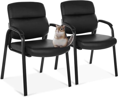 Oline Leather Guest Chair with Padded Arms, Reception Meeting Conference Waiting Room Lobby Home Desk Big and Tall Executive Office Chair, Black (1 Pack) in Saudi Arabia