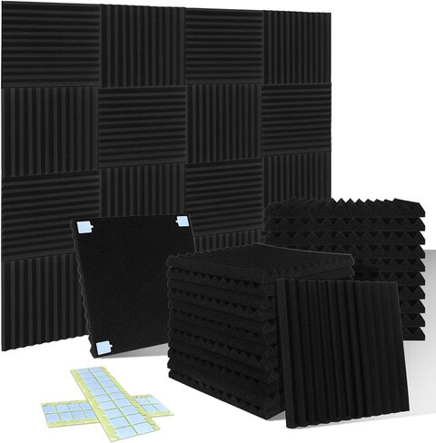 54 Pack Acoustic Foam Panels1 X 12 X 12Inches，noise absorption and reduction fireproof foam Suitable for studios, homes, recording studios，with 270PCS Double-Side Adhesive(black) in Saudi Arabia