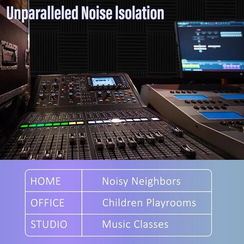 54 Pack Acoustic Foam Panels1 X 12 X 12Inches，noise absorption and reduction fireproof foam Suitable for studios, homes, recording studios，with 270PCS Double-Side Adhesive(black) in Saudi Arabia