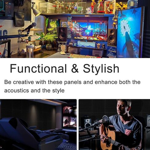 54 Pack Acoustic Foam Panels1 X 12 X 12Inches，noise absorption and reduction fireproof foam Suitable for studios, homes, recording studios，with 270PCS Double-Side Adhesive(black) in Saudi Arabia