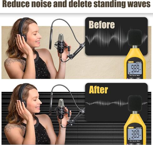 Upgrade 12 pack Self-adhesive Sound Proof Foam Panels,12" X 12" X 2" Acoustic Panels with High Density,Decorative Soundproof Wall Panels Studio Sound Absorbing Foam for Wall and Ceiling(Black） in Kuwait