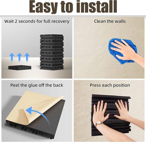 Upgrade 12 pack Self-adhesive Sound Proof Foam Panels,12" X 12" X 2" Acoustic Panels with High Density,Decorative Soundproof Wall Panels Studio Sound Absorbing Foam for Wall and Ceiling(Black） in Kuwait