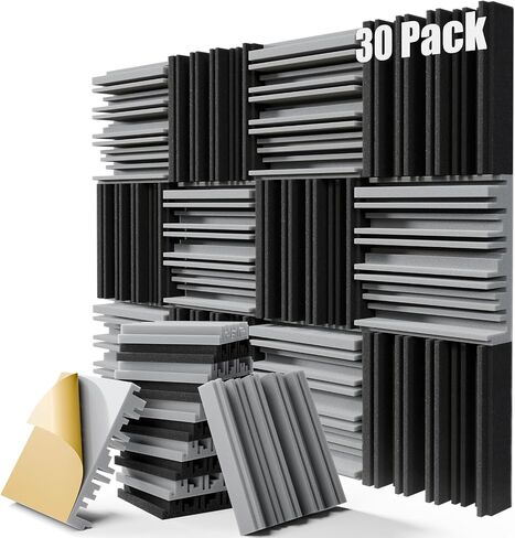 Upgrade 12 pack Self-adhesive Sound Proof Foam Panels,12" X 12" X 2" Acoustic Panels with High Density,Decorative Soundproof Wall Panels Studio Sound Absorbing Foam for Wall and Ceiling(Black） in Kuwait