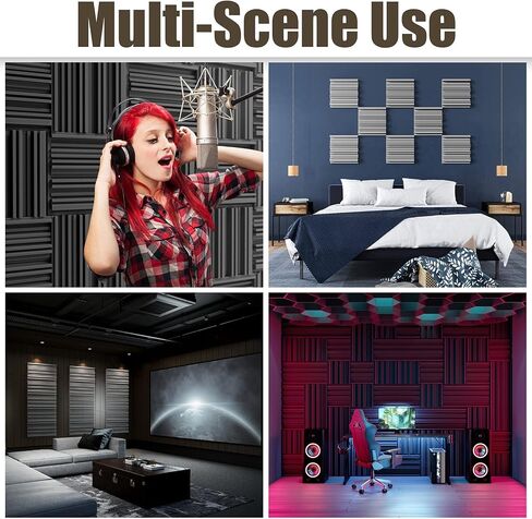 Upgrade 12 pack Self-adhesive Sound Proof Foam Panels,12" X 12" X 2" Acoustic Panels with High Density,Decorative Soundproof Wall Panels Studio Sound Absorbing Foam for Wall and Ceiling(Black） in Kuwait