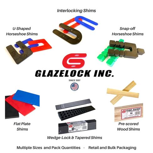 Glazelock GLZ22 Square Horseshoe Plastic Flat Shims Red 500c/box. 1/8" Thick Shim 4" L x 3" W with7/8 Slot (500, 1/8") in Saudi Arabia