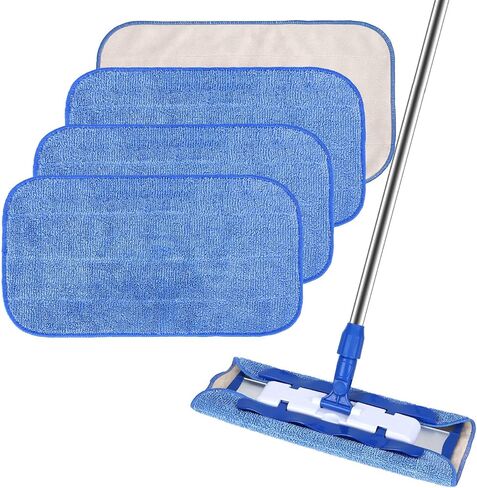 قطعة قماش تنظيف الألياف الدقيقة متوافقة مع MR SIGA Professional Microfiber MOP - عبوات MOP المسطحة المحترفة - استبدال منصات MOP لتنظيف الخشب الصلب (4 عبوات) in Kuwait