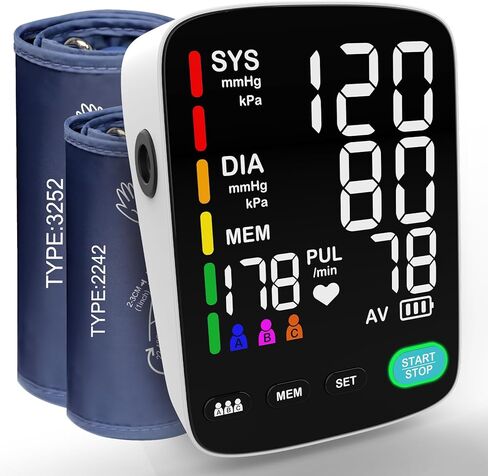 آلة ضغط الدم ، شاشة ضغط الدم التلقائي الذراع العلوي مع قراءات 3 × 199 ، 5.4 بوصة LED شاشة كبيرة ، قابلة للتعديل اثنين من الكفة 9/17 أو 13/20 بوصة XL الكفة - كاشف ارتفاع ضغط الدم المنزلي in Kuwait