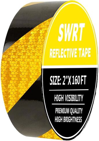 SWRT 2 بوصة × 30 قدمًا شريط عاكس في الهواء الطلق مقاوم للماء أسود وصفراء شريط عاكس قوي للحذر in Saudi Arabia