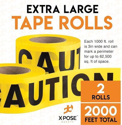 Xpose Safety Yellow Police Line Do Not Cross Tape – (2 Rolls) – 3" x 1000' High-Visibility Barricade Tape for Construction Sites, Hazards, Crime Scenes in Saudi Arabia