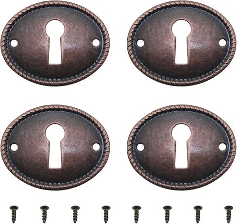 4PCS Elliptical Vintage Decorative Corner Code Lock Plates Red Antique Copper Metal Iron Keyhole Cover Pins 1.37x1.06 Inches for Drawer Installation Keyhole Covers Cabinet Doors Desks Boxes in Saudi Arabia