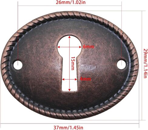 4PCS Elliptical Vintage Decorative Corner Code Lock Plates Red Antique Copper Metal Iron Keyhole Cover Pins 1.37x1.06 Inches for Drawer Installation Keyhole Covers Cabinet Doors Desks Boxes in Saudi Arabia