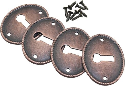 4PCS Elliptical Vintage Decorative Corner Code Lock Plates Red Antique Copper Metal Iron Keyhole Cover Pins 1.37x1.06 Inches for Drawer Installation Keyhole Covers Cabinet Doors Desks Boxes in Saudi Arabia
