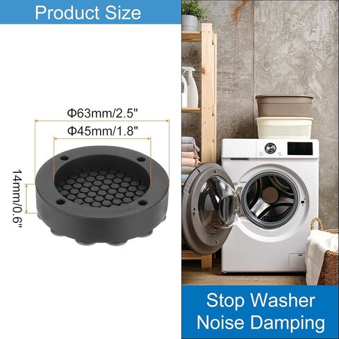 uxcell Anti Vibration Pads for Washing Machine, 4pcs Silicone Non-Silp Support Feet Mat with 19 Strong Suction Cups for Stop Washer and Dryer Walking (Black, 2.5" Diameter) in Saudi Arabia