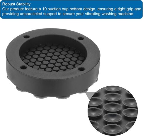 uxcell Anti Vibration Pads for Washing Machine, 4pcs Silicone Non-Silp Support Feet Mat with 19 Strong Suction Cups for Stop Washer and Dryer Walking (Black, 2.5" Diameter) in Saudi Arabia
