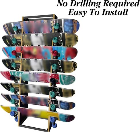 8-layer Skateboard Rack,Wooden Snowboard Display Cabinet,Floor-standing Surfboard Rack,can Store and Display 8 Pieces,Easy to Install in Saudi Arabia