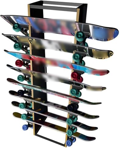 8-layer Skateboard Rack,Wooden Snowboard Display Cabinet,Floor-standing Surfboard Rack,can Store and Display 8 Pieces,Easy to Install in Saudi Arabia