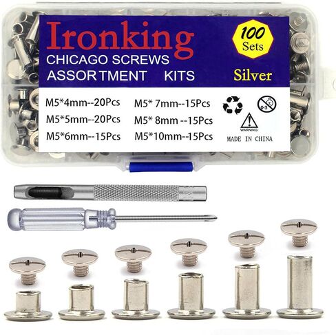100Sets M5 Leather Chicago Screws Assorted Metal Leather Fasteners Buttons Screw Rivets， for Leather Craft Decorate and Repair Belts Bags Shoes Purse (Gunmetal Black, M5*4,5,6,7,8,10) in Saudi Arabia