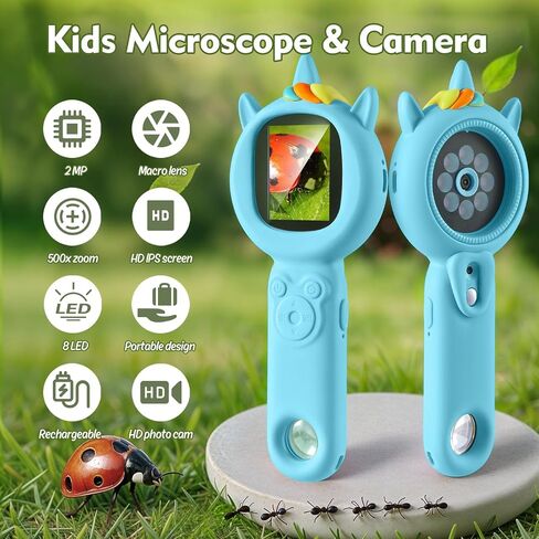 Kids Microscope- 500x Magnification,16X Zoom,Handheld Microscope for Kids with HD Cam,Portable Science Learning Tool,Christmas Birthday Gifts for Boys Girls Aged 3-12,32GB SD Card Include (Purple) in Saudi Arabia