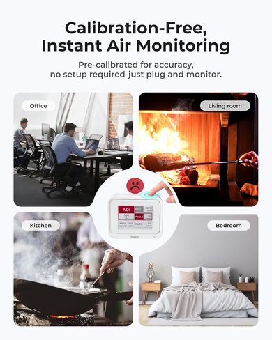 مراقبة جودة الهواء الداخلية ، اختبار محمول لـ CO2 ، CO ، PM2.5 ، PM10 ، HCHO ، TVOC ، TEMP & HUMI ​​، عرض إلكتروني مع مؤشرات رموز تعبيرية 3 ألوان ، التحكم في تطبيق WIFI ، عداد جودة الهواء للمنزل/المكتب in Saudi Arabia