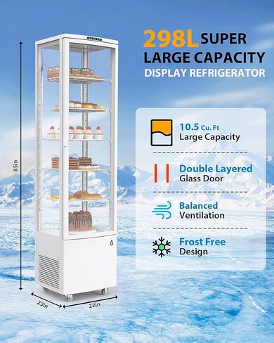 عرض ثلاجة 10.52 CU.FT العلبة المبردة التجارية ، باب واحد ، إضاءة LED ، ثلاجة شاشة مزدوجة ، إزالة الجليد وتبريد الهواء ، للمخبز ، المتجر ، صالة رياضية ، مكتب ، مطعم in Kuwait