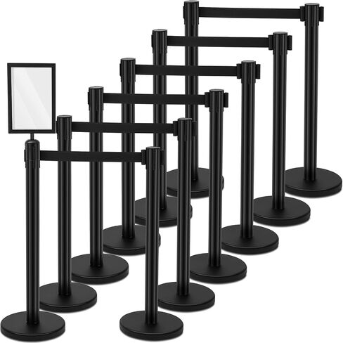 مجموعة من Geelin Heavy Dick Control Stanchions Stanchion Stanchion Stanchion مع حاجز أمان مع حزام قابل للسحب وحاجز التحكم في الحشد (9.8 قدم ، أسود ، 12 جهاز كمبيوتر الشخصي) in Kuwait
