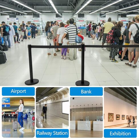 مجموعة من Geelin Heavy Dick Control Stanchions Stanchion Stanchion Stanchion مع حاجز أمان مع حزام قابل للسحب وحاجز التحكم في الحشد (9.8 قدم ، أسود ، 12 جهاز كمبيوتر الشخصي) in Kuwait