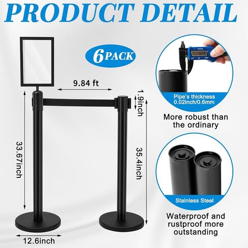 مجموعة من Geelin Heavy Dick Control Stanchions Stanchion Stanchion Stanchion مع حاجز أمان مع حزام قابل للسحب وحاجز التحكم في الحشد (9.8 قدم ، أسود ، 12 جهاز كمبيوتر الشخصي) in Kuwait