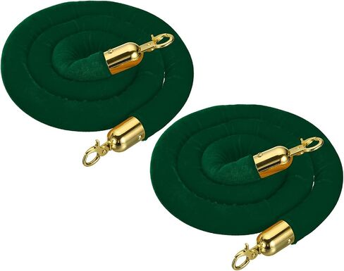 MECCANIXITY Velvet Stanchion Rope 5 Ft/1.5 M, Barrier Rope Velvet Carpet Ropes with Snap Hooks for Posts Stands Queue Divider Crowd Control, Green Golden Pack of 2 in Kuwait