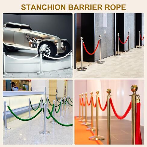 MECCANIXITY Velvet Stanchion Rope 5 Ft/1.5 M, Barrier Rope Velvet Carpet Ropes with Snap Hooks for Posts Stands Queue Divider Crowd Control, Green Golden Pack of 2 in Kuwait