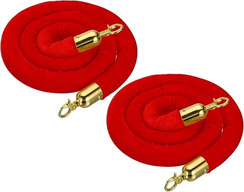 MECCANIXITY Velvet Stanchion Rope 5 Ft/1.5 M, Barrier Rope Velvet Carpet Ropes with Snap Hooks for Posts Stands Queue Divider Crowd Control, Green Golden Pack of 2 in Kuwait