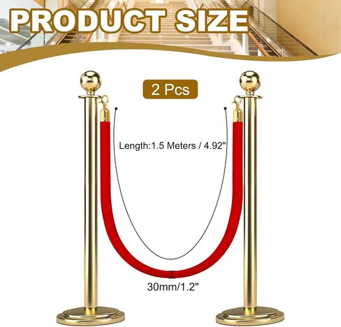 MECCANIXITY Velvet Stanchion Rope 5 Ft/1.5 M, Barrier Rope Velvet Carpet Ropes with Snap Hooks for Posts Stands Queue Divider Crowd Control, Green Golden Pack of 2 in Kuwait