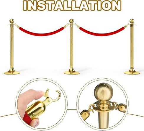 MECCANIXITY Velvet Stanchion Rope 5 Ft/1.5 M, Barrier Rope Velvet Carpet Ropes with Snap Hooks for Posts Stands Queue Divider Crowd Control, Green Golden Pack of 2 in Kuwait