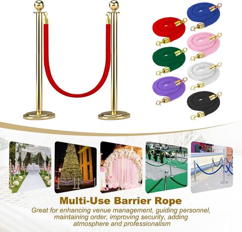 MECCANIXITY Velvet Stanchion Rope 5 Ft/1.5 M, Barrier Rope Velvet Carpet Ropes with Snap Hooks for Posts Stands Queue Divider Crowd Control, Green Golden Pack of 2 in Kuwait