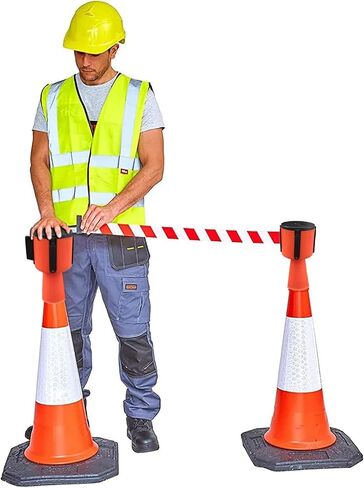 Cone-Mounted Retractable Belt Barrier, 6.6/9.8/16.4FT Retractable Traffic Cone Topper Tape, for Blocking Traffic and Pedestrian Areas(A,5M(16.4FT)) in Saudi Arabia