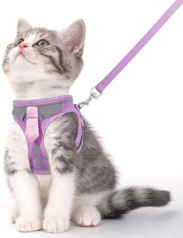 Cat Harness and Leash Set for Walking Escape Proof, Soft Adjustable Kitten Harness Breathable Mesh with Reflective Strips Harness for Kitty Puppy Bunny(Black,XS) in Kuwait