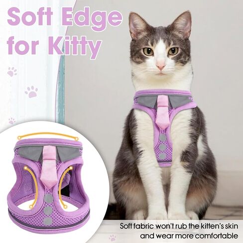 Cat Harness and Leash Set for Walking Escape Proof, Soft Adjustable Kitten Harness Breathable Mesh with Reflective Strips Harness for Kitty Puppy Bunny(Black,XS) in Kuwait