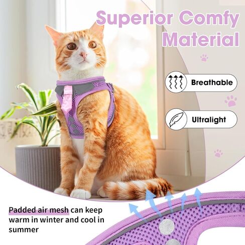 Cat Harness and Leash Set for Walking Escape Proof, Soft Adjustable Kitten Harness Breathable Mesh with Reflective Strips Harness for Kitty Puppy Bunny(Black,XS) in Kuwait
