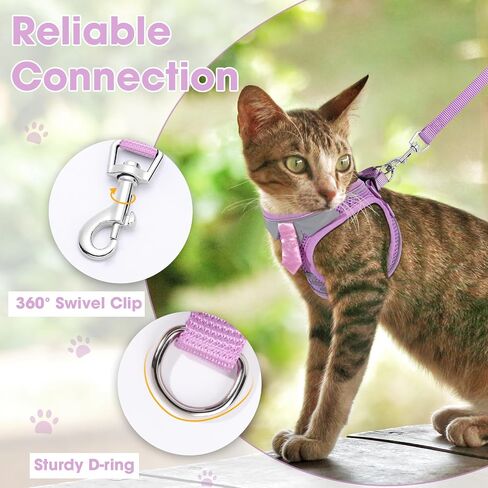 Cat Harness and Leash Set for Walking Escape Proof, Soft Adjustable Kitten Harness Breathable Mesh with Reflective Strips Harness for Kitty Puppy Bunny(Black,XS) in Kuwait