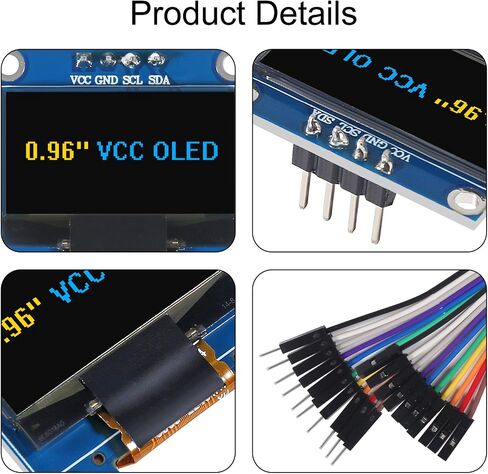 6pcs 0.96 inch OLED IIC I2C Display Module SSD1306 128x64 LCD Screen Driver with 30pin Dupont Cables for Arduino Projects(Yellow Blue Screen) in Saudi Arabia