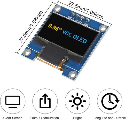 6pcs 0.96 inch OLED IIC I2C Display Module SSD1306 128x64 LCD Screen Driver with 30pin Dupont Cables for Arduino Projects(Yellow Blue Screen) in Saudi Arabia